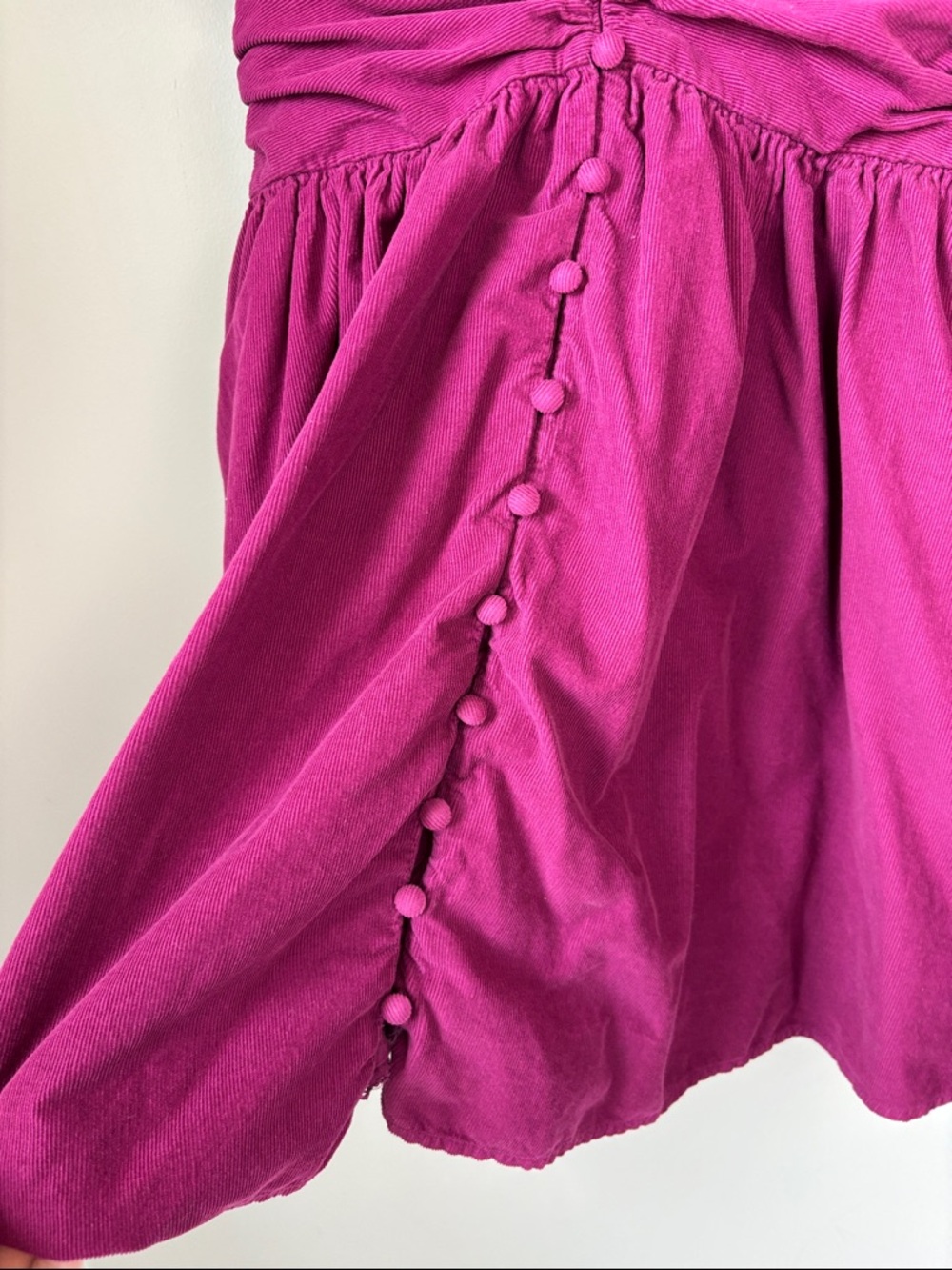 Anthropologie Fuchsia Corduroy V Neck Button Down Mini Dress - S - Picture 6 of 10
